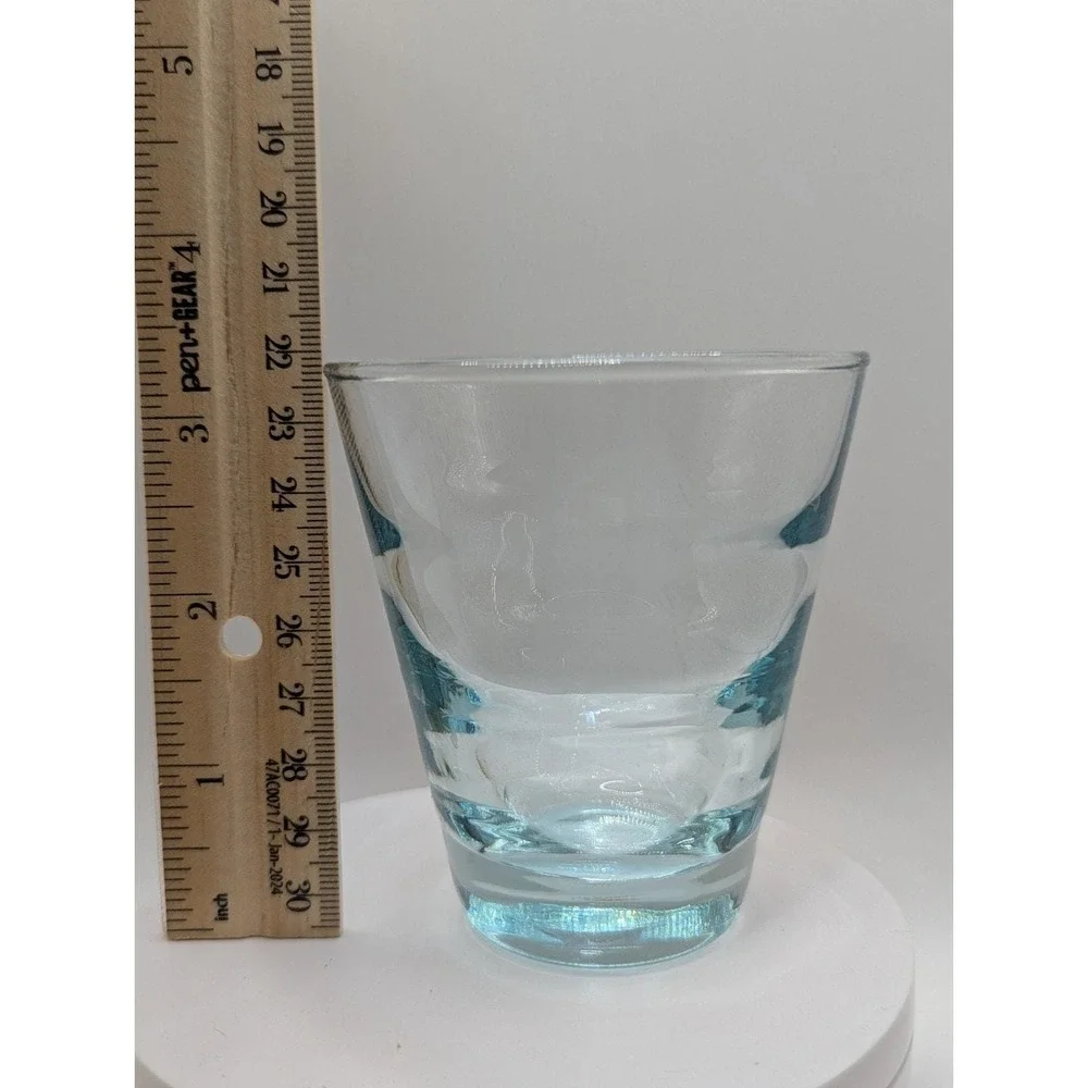 Vintage Libbey Aqua Blue Saturn Optic Ripple Glassware Set With Basket Carrier